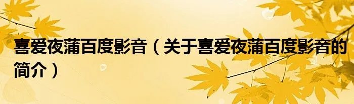喜爱夜蒲百度影音（关于喜爱夜蒲百度影音的简介）