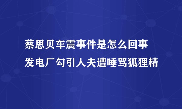 蔡思贝车震事件是怎么回事 发电厂勾引人夫遭唾骂狐狸精