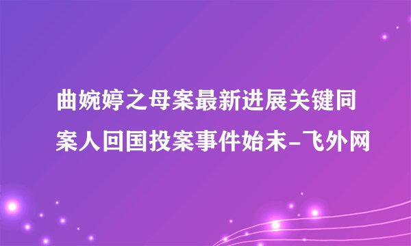 曲婉婷之母案最新进展关键同案人回国投案事件始末-飞外网