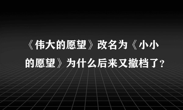 《伟大的愿望》改名为《小小的愿望》为什么后来又撤档了？
