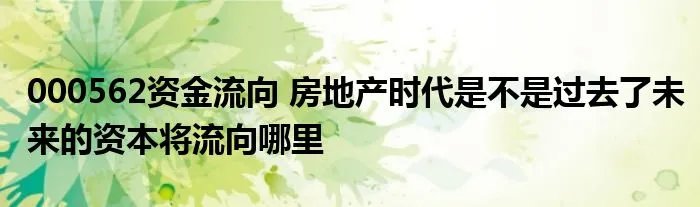 000562资金流向 房地产时代是不是过去了未来的资本将流向哪里