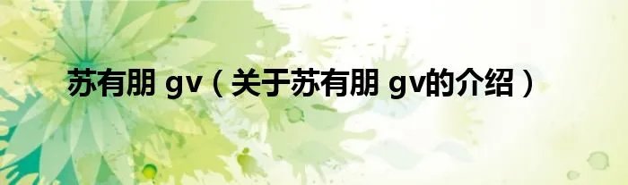 苏有朋 gv(关于苏有朋 gv的介绍)