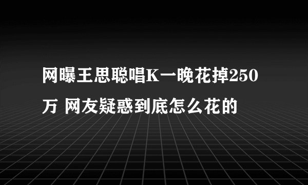 网曝王思聪唱K一晚花掉250万 网友疑惑到底怎么花的