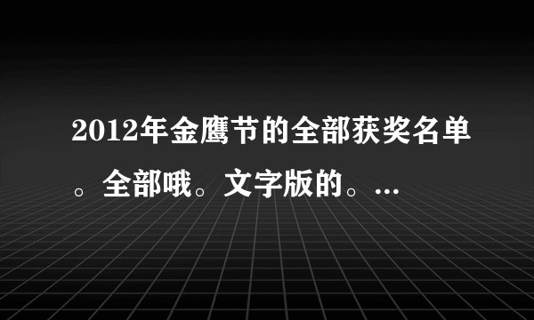 2012年金鹰节的全部获奖名单。全部哦。文字版的。我会加分的。