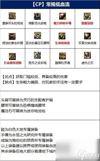 地下城与勇士110级版本大枪装备搭配有什么   常规低血流