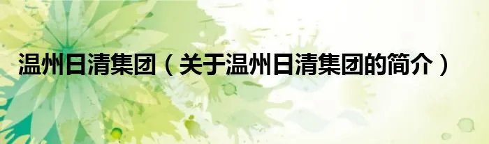 温州日清集团（关于温州日清集团的简介）