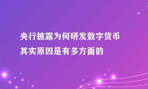 央行披露为何研发数字货币 其实原因是有多方面的