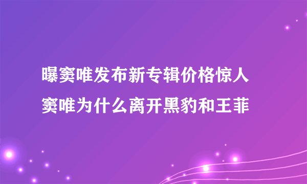 曝窦唯发布新专辑价格惊人 窦唯为什么离开黑豹和王菲