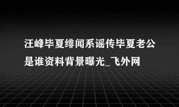 汪峰毕夏绯闻系谣传毕夏老公是谁资料背景曝光_飞外网