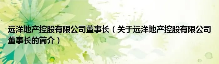 远洋地产控股有限公司董事长（关于远洋地产控股有限公司董事长的简介）