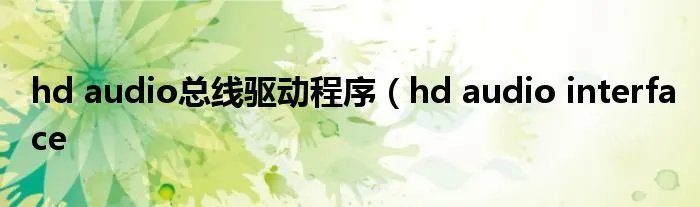 hd audio总线驱动程序（hd audio interface