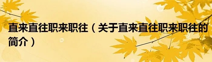 直来直往职来职往（关于直来直往职来职往的简介）