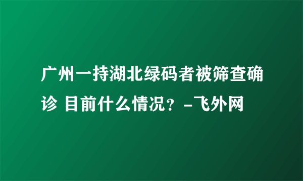 广州一持湖北绿码者被筛查确诊 目前什么情况？-飞外网