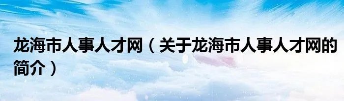 龙海市人事人才网（关于龙海市人事人才网的简介）