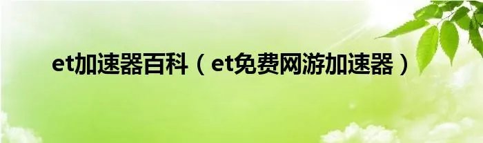 et加速器百科（et免费网游加速器）