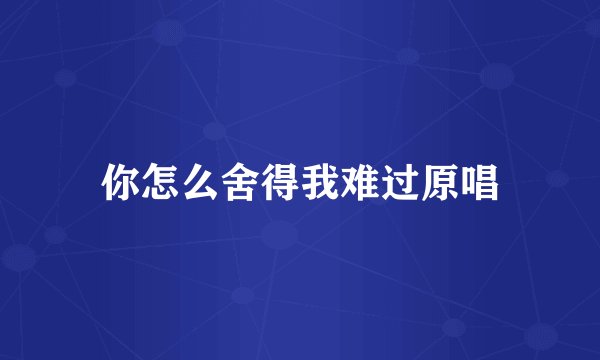 你怎么舍得我难过原唱