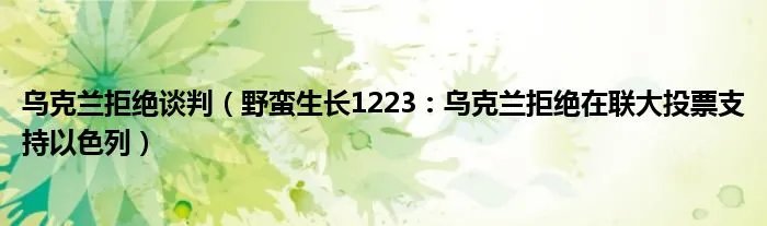 乌克兰拒绝谈判（野蛮生长1223：乌克兰拒绝在联大投票支持以色列）