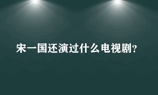 宋一国还演过什么电视剧？