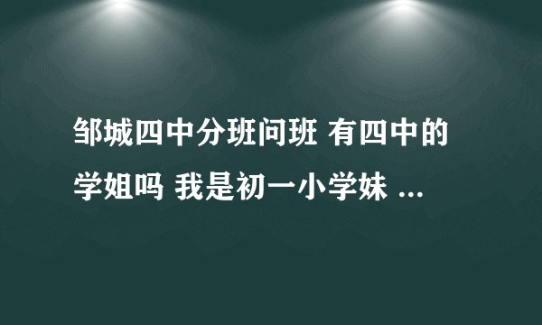 邹城四中分班问班 有四中的学姐吗 我是初一小学妹 想问一下分班有好坏分班吗