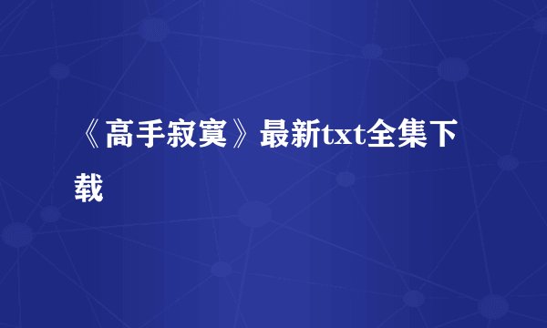 《高手寂寞》最新txt全集下载
