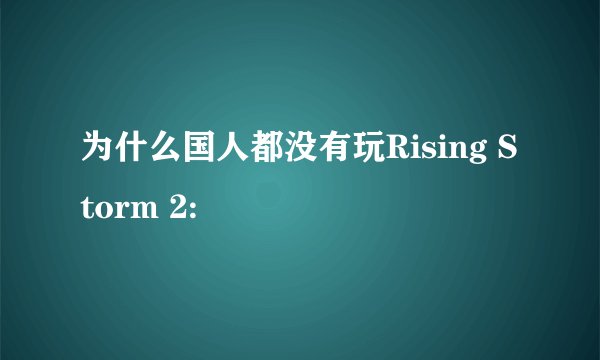 为什么国人都没有玩Rising Storm 2: