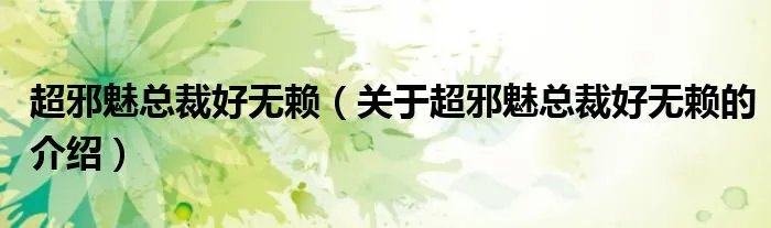 超邪魅总裁好无赖（关于超邪魅总裁好无赖的介绍）