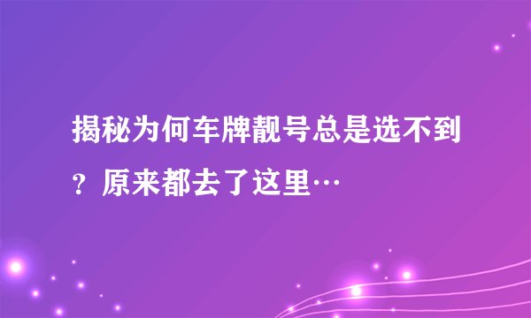 揭秘为何车牌靓号总是选不到？原来都去了这里…