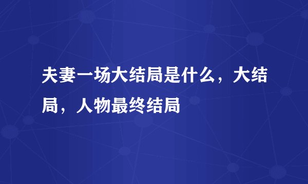 夫妻一场大结局是什么，大结局，人物最终结局
