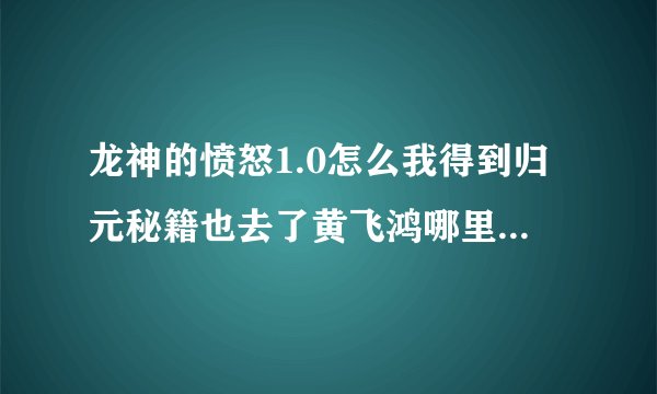 龙神的愤怒1.0怎么我得到归元秘籍也去了黄飞鸿哪里 怎么没专职