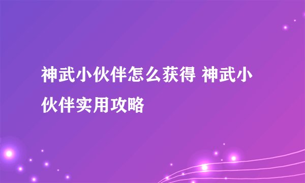 神武小伙伴怎么获得 神武小伙伴实用攻略