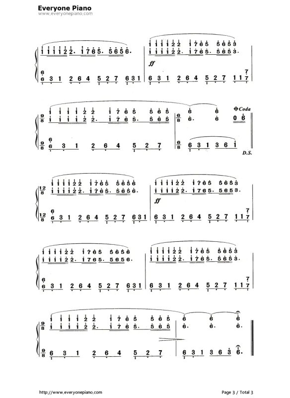 梦中的婚礼钢琴曲简谱，单手的，求急