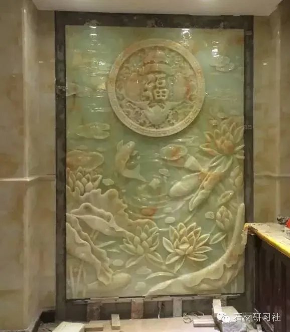 绝美玉石浮雕背景墙安装现场图集