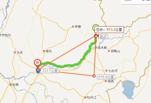 地图上鹤岗和哈尔滨的角度