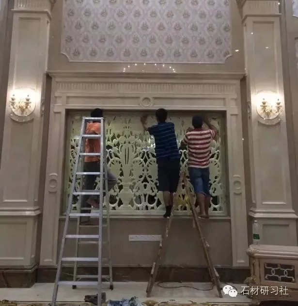 绝美玉石浮雕背景墙安装现场图集