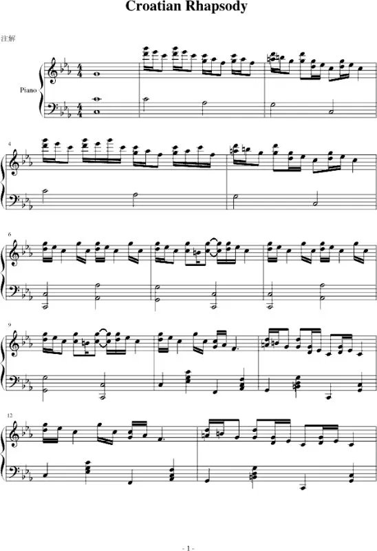 求巜克罗地亚狂想曲曲谱》带强弱 跪求正规