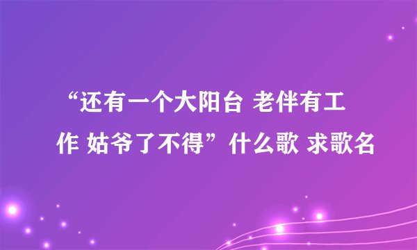 “还有一个大阳台 老伴有工作 姑爷了不得”什么歌 求歌名