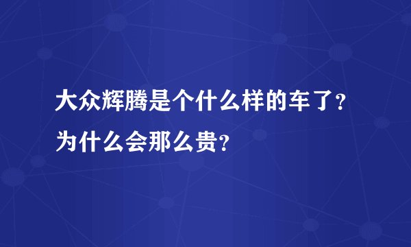 大众辉腾是个什么样的车了？为什么会那么贵？