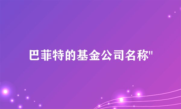 巴菲特的基金公司名称