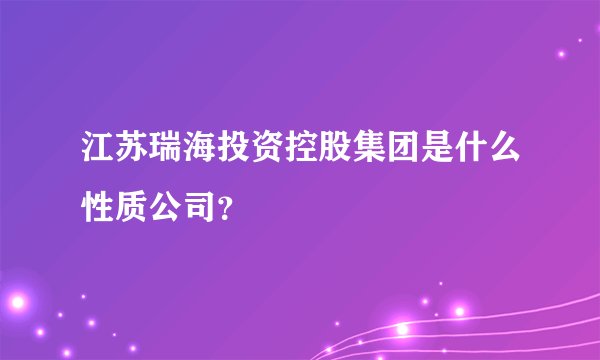 江苏瑞海投资控股集团是什么性质公司？