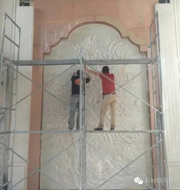 绝美玉石浮雕背景墙安装现场图集