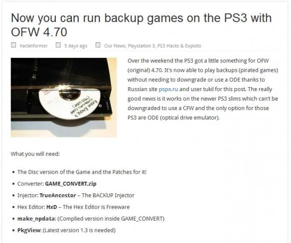 PS3后期型号被破解 能够在官方系统下成功运行游戏