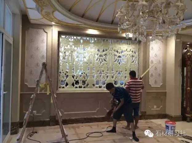 绝美玉石浮雕背景墙安装现场图集