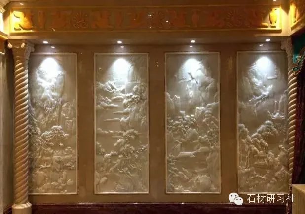 绝美玉石浮雕背景墙安装现场图集