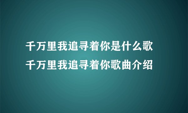 千万里我追寻着你是什么歌 千万里我追寻着你歌曲介绍