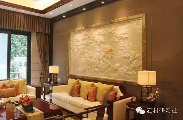 绝美玉石浮雕背景墙安装现场图集